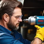 에어공구 전문가 리뷰 - **Professional Craftsman Using an Air Impact Wrench:** A close-up, photorealistic image of a skilled...