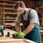 에어공구 대여 가능 여부 - **Prompt:** A skilled male carpenter, approximately 30 years old, with short, neat hair and a focuse...